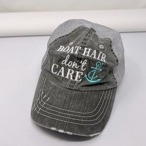 Boat Hair Don’t Care Grey & Blue Distressed Base Cap Hat